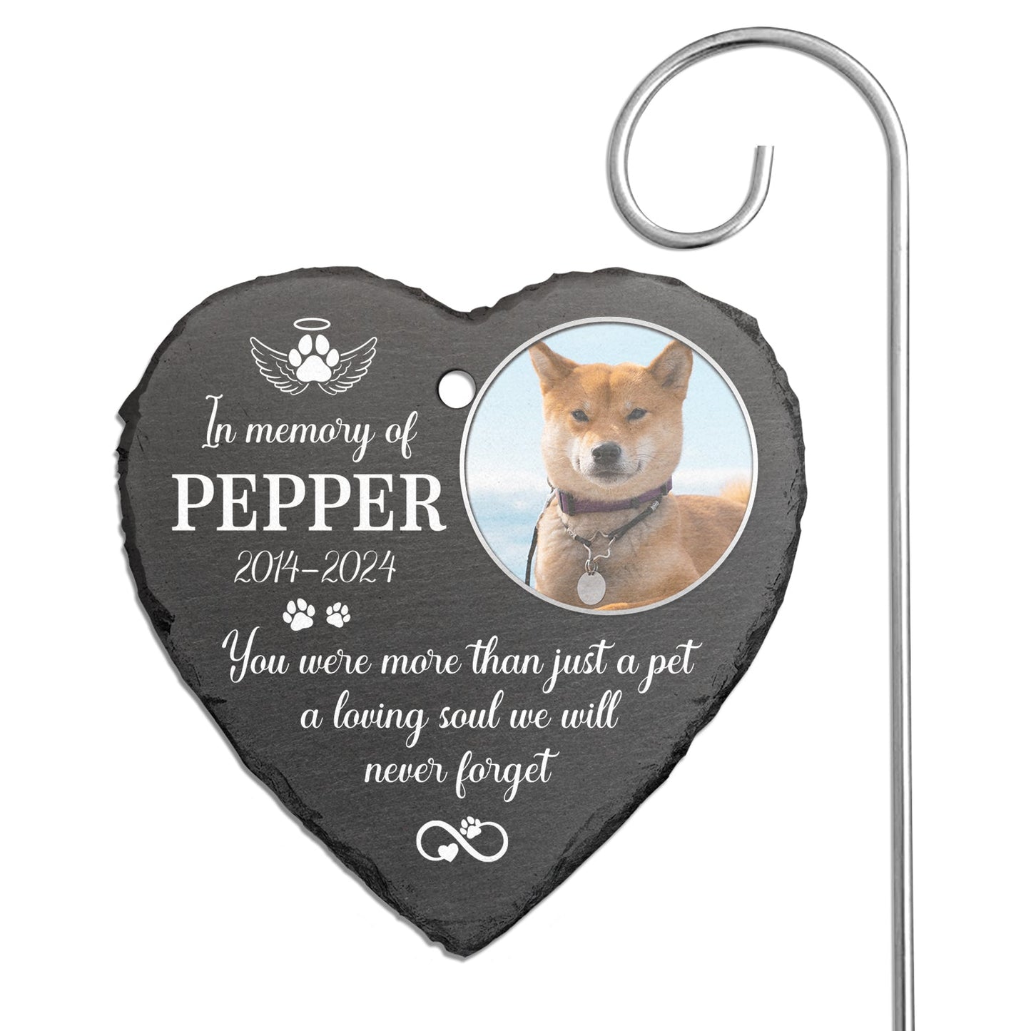 Custom Photo You Were More Than Just A Pet - Memorial Gift For Pet Lovers - Personalized Heart Shaped Garden Slate & Hook