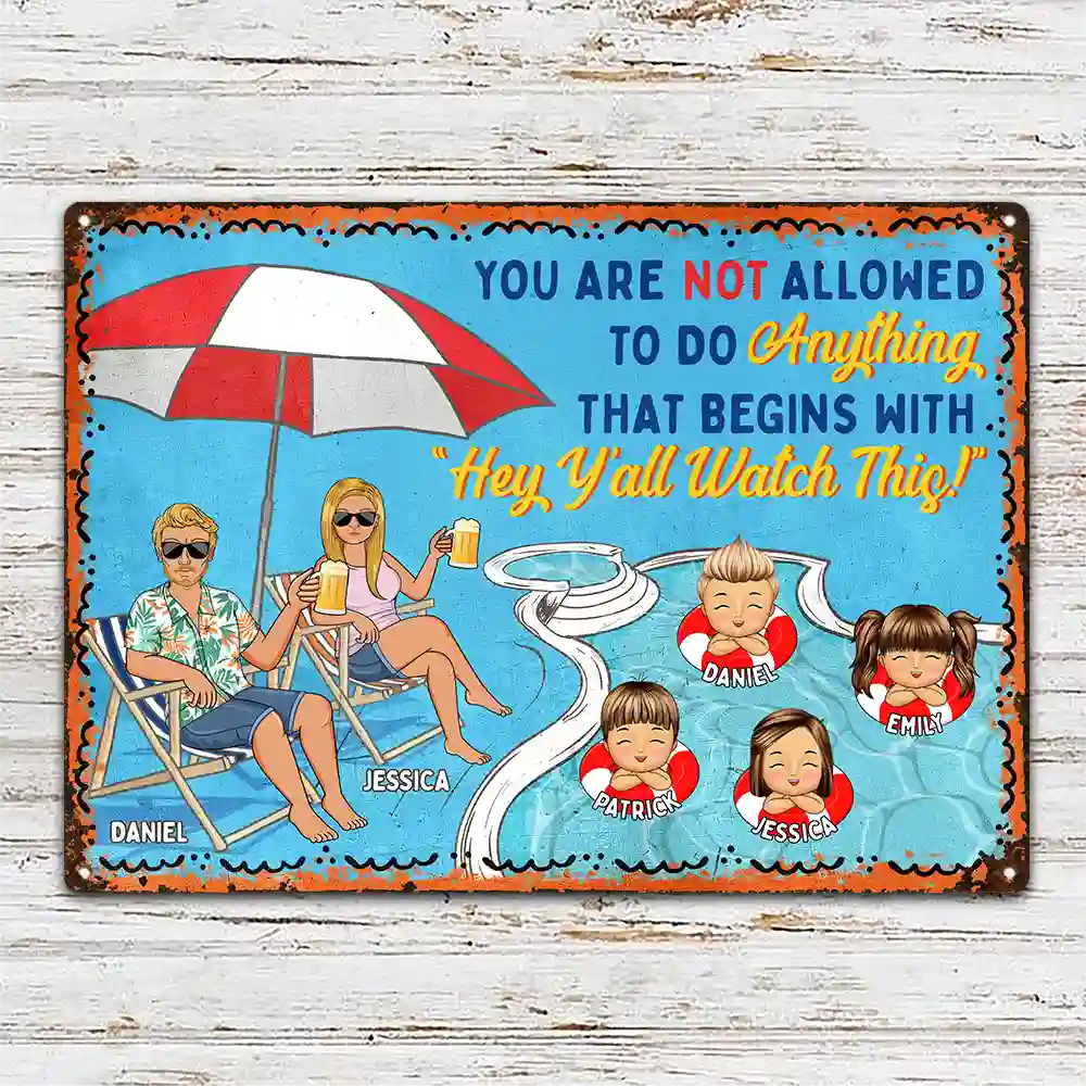 Pool Rules Watch This - Personalized Classic Metal Signs