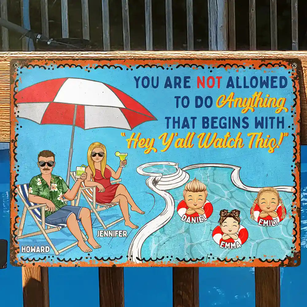 Pool Rules Watch This - Personalized Classic Metal Signs