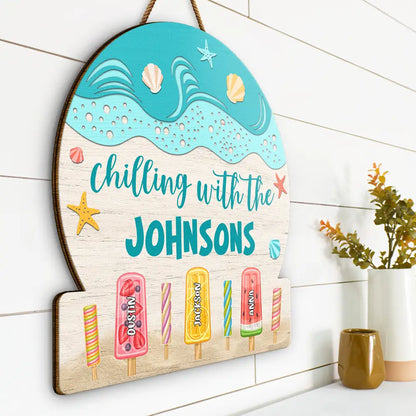 Popsicle Chilling Family - Personalized Custom Shaped Wood Sign