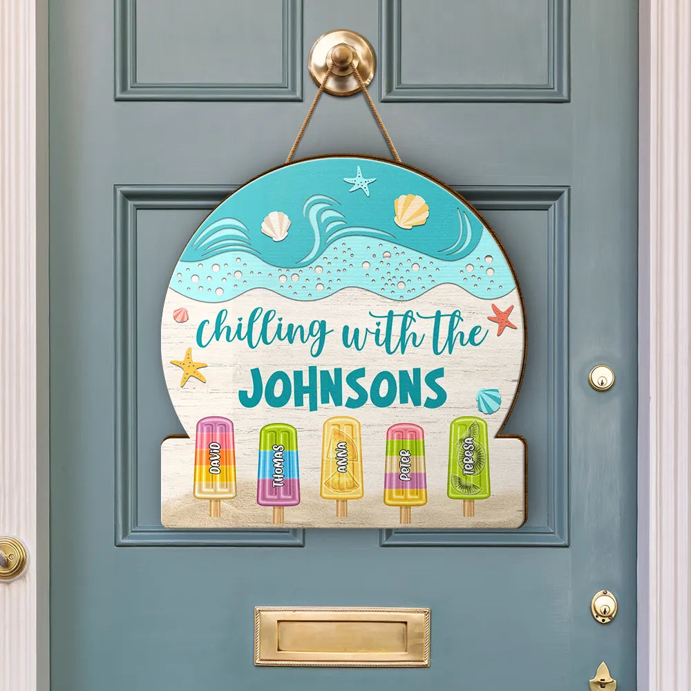 Popsicle Chilling Family - Personalized Custom Shaped Wood Sign