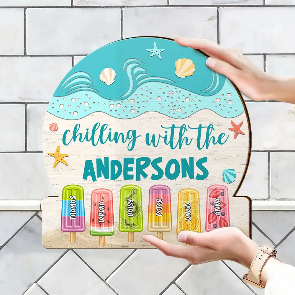 Popsicle Chilling Family - Personalized Custom Shaped Wood Sign