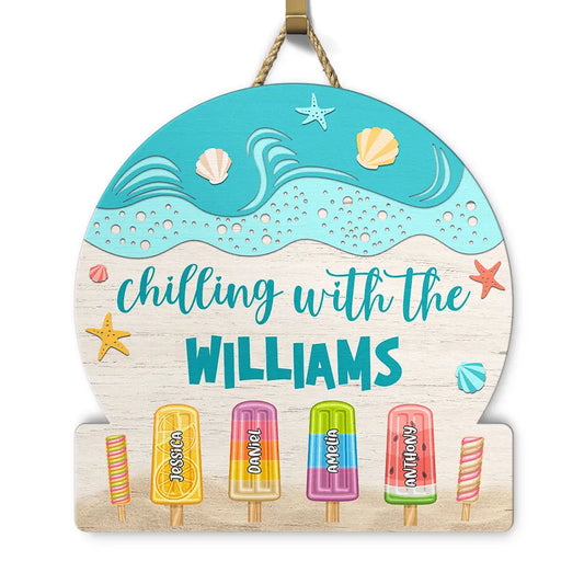 Popsicle Chilling Family - Personalized Custom Shaped Wood Sign
