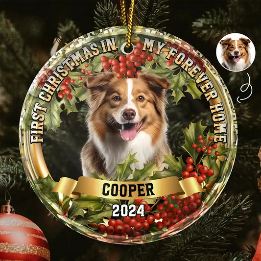 Custom Photo In My Forever Home - Personalized Circle Ornament