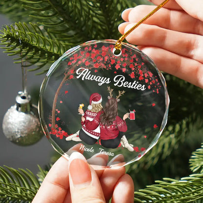 Besties Sisters Forever - Personalized Circle Glass Ornament