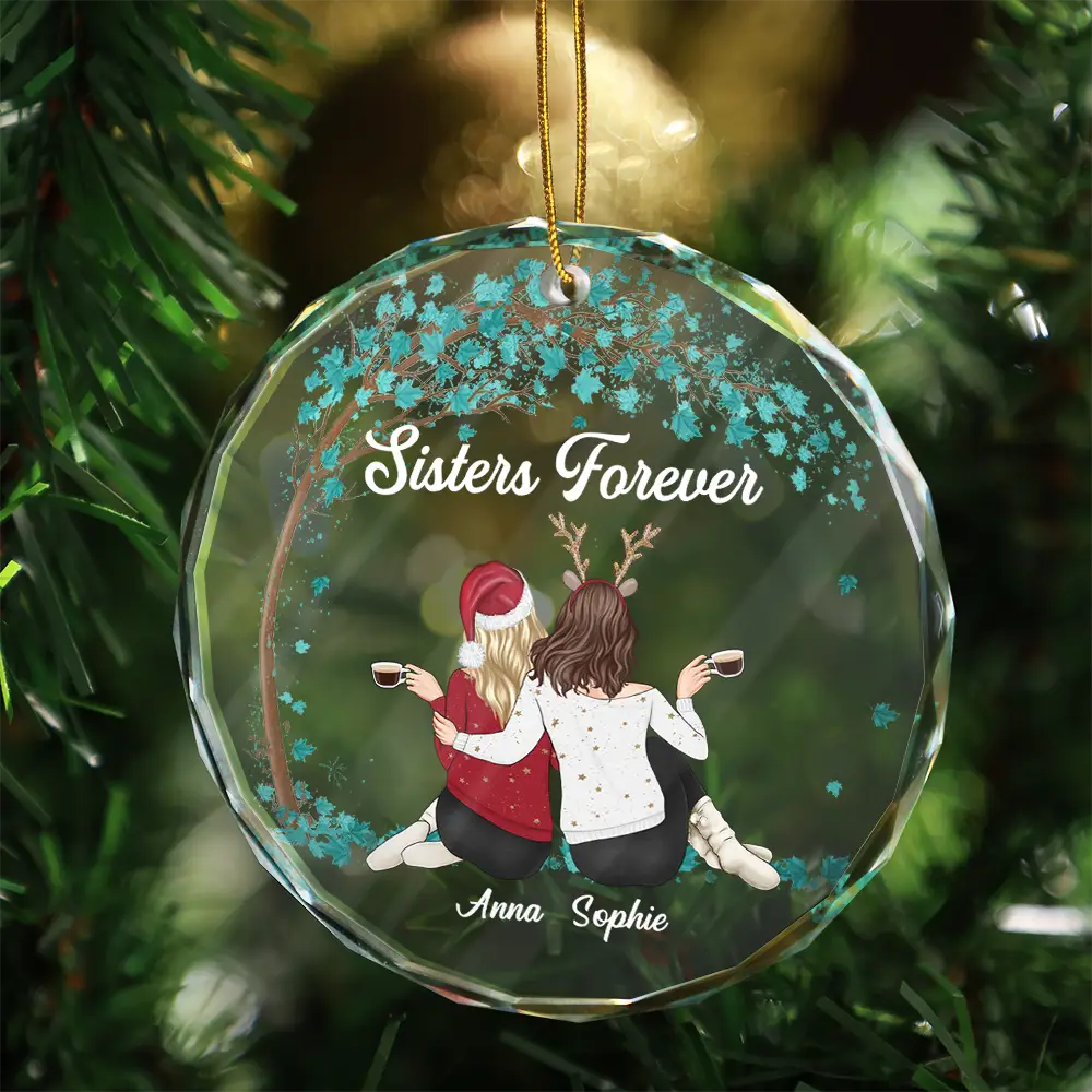 Besties Sisters Forever - Personalized Circle Glass Ornament