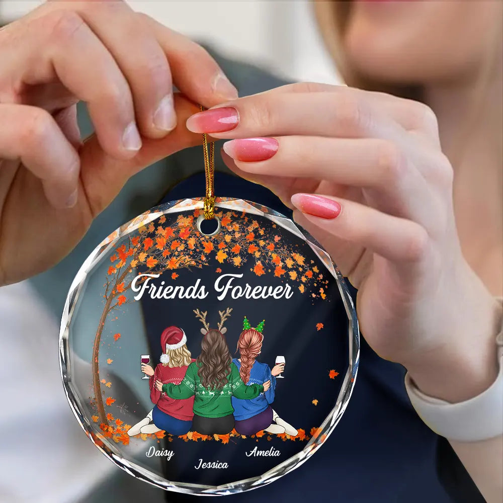 Besties Sisters Forever - Personalized Circle Glass Ornament