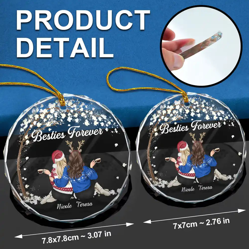 Besties Sisters Forever - Personalized Circle Glass Ornament