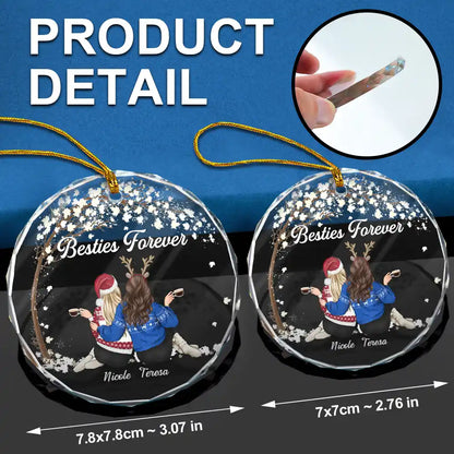 Besties Sisters Forever - Personalized Circle Glass Ornament