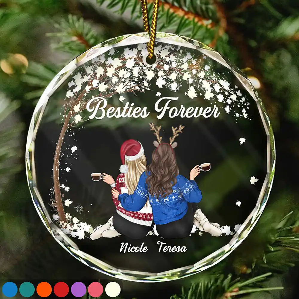 Besties Sisters Forever - Personalized Circle Glass Ornament