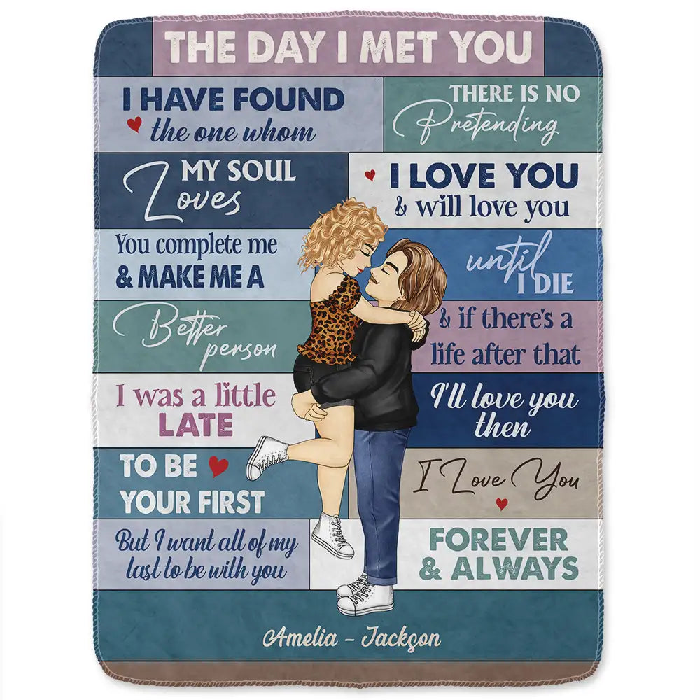 The Day I Met You Couple - Personalized Fleece Blanket, Sherpa Blanket