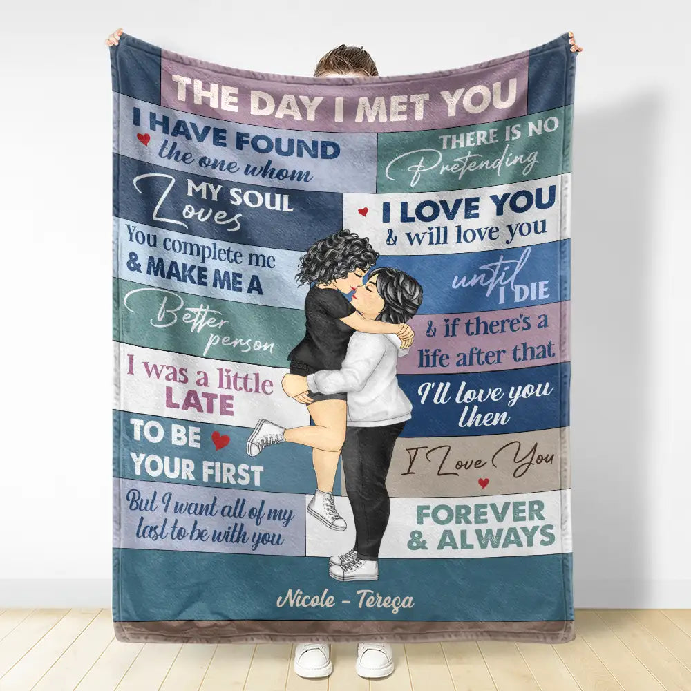 The Day I Met You Couple - Personalized Fleece Blanket, Sherpa Blanket