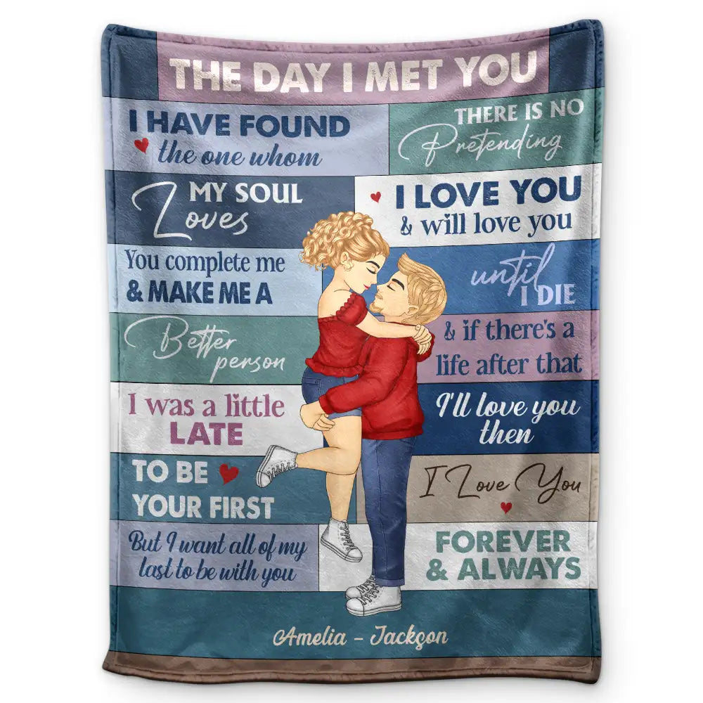 The Day I Met You Couple - Personalized Fleece Blanket, Sherpa Blanket