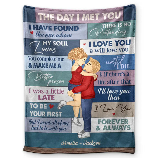 The Day I Met You Couple - Personalized Fleece Blanket, Sherpa Blanket