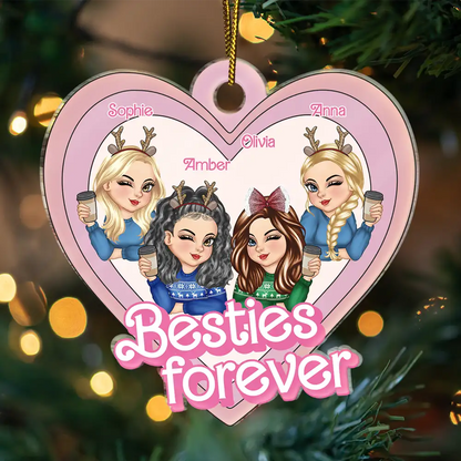 Besties Forever Pink Heart - Personalized Custom Shaped Acrylic Ornament