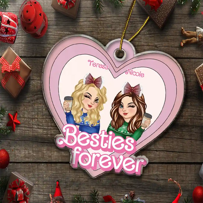 Besties Forever Pink Heart - Personalized Custom Shaped Acrylic Ornament