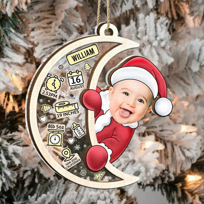 Custom Photo Christmas Santa Baby Birth Stats - Personalized Acrylic Ornament