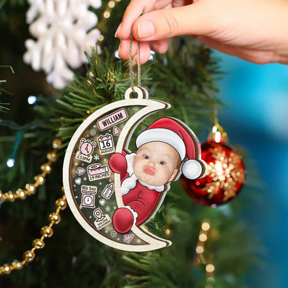 Custom Photo Christmas Santa Baby Birth Stats - Personalized Acrylic Ornament