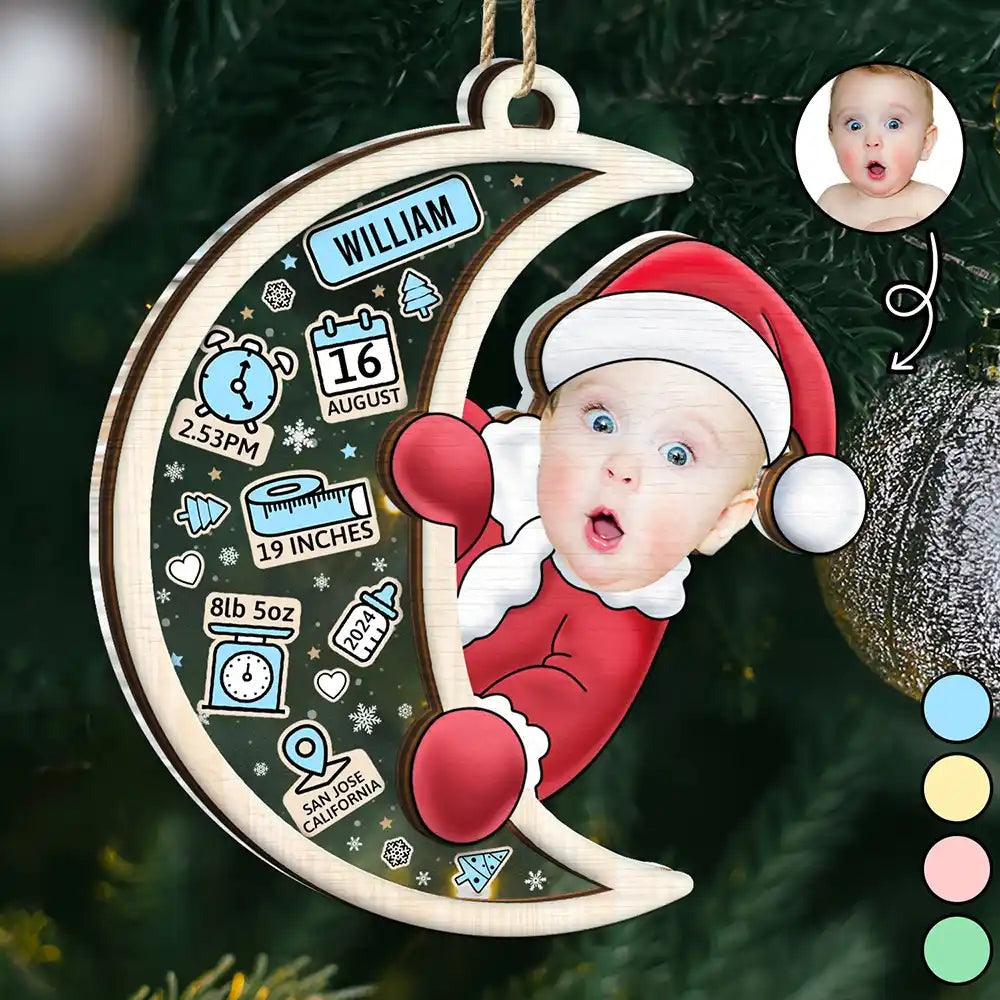 Custom Photo Christmas Santa Baby Birth Stats - Personalized Acrylic Ornament