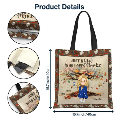 My Book Bag Just A Girl Who Loves Books - Personalized Zippered Canvas Bag