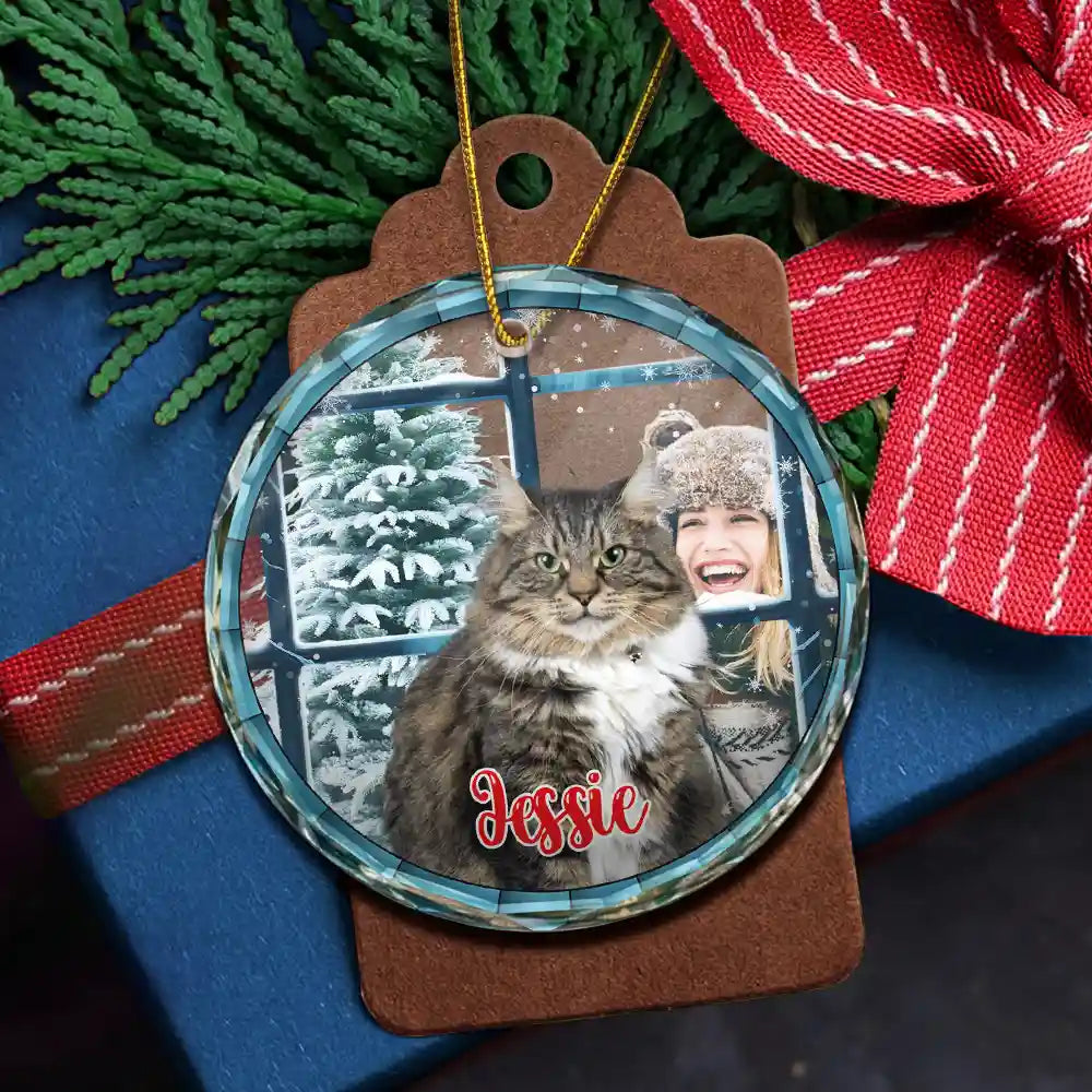 Custom Photo Pet Face Purry And Bright - Personalized Circle Acrylic Ornament