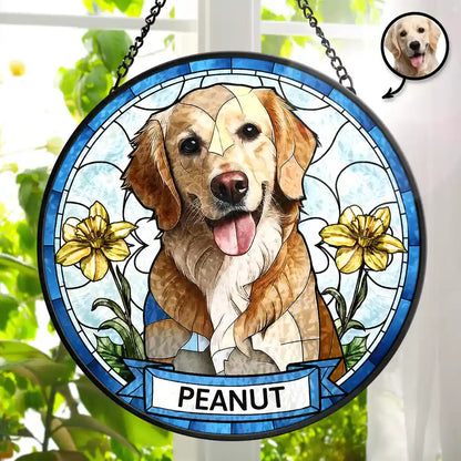 Custom Photo Birth Flower Dog Cat Portrait - Personalized Stained Glass Window Hanging Suncatcher