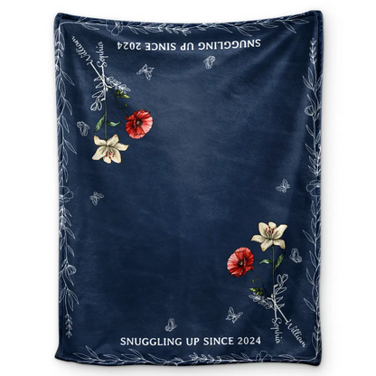 Birth Flower Snuggling Up - Personalized Fleece Blanket, Sherpa Blanket