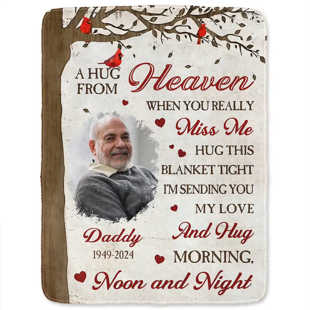 Custom Photo Memorial A Hug From Heaven - Personalized Fleece Blanket, Sherpa Blanket