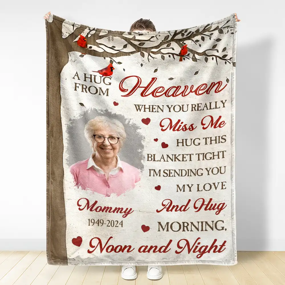 Custom Photo Memorial A Hug From Heaven - Personalized Fleece Blanket, Sherpa Blanket