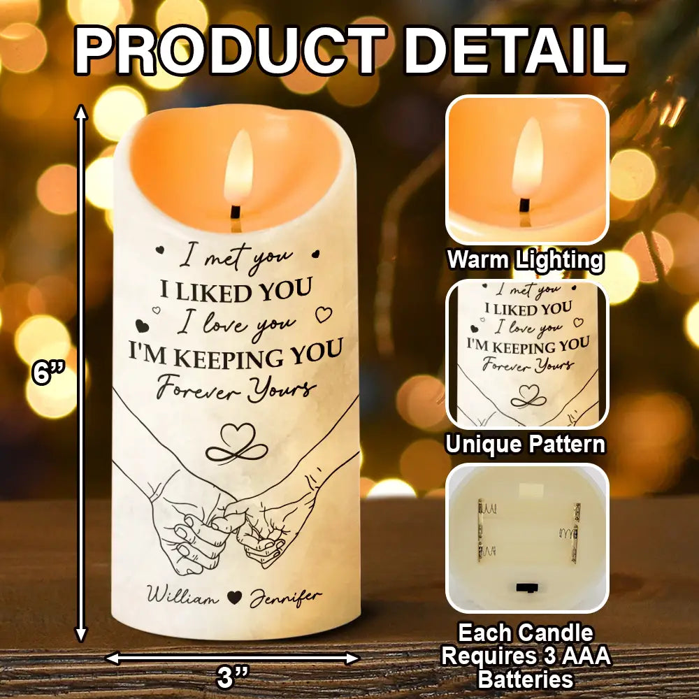 Couple I Met You I Liked You I Love You - Personalized Flameless LED Candle