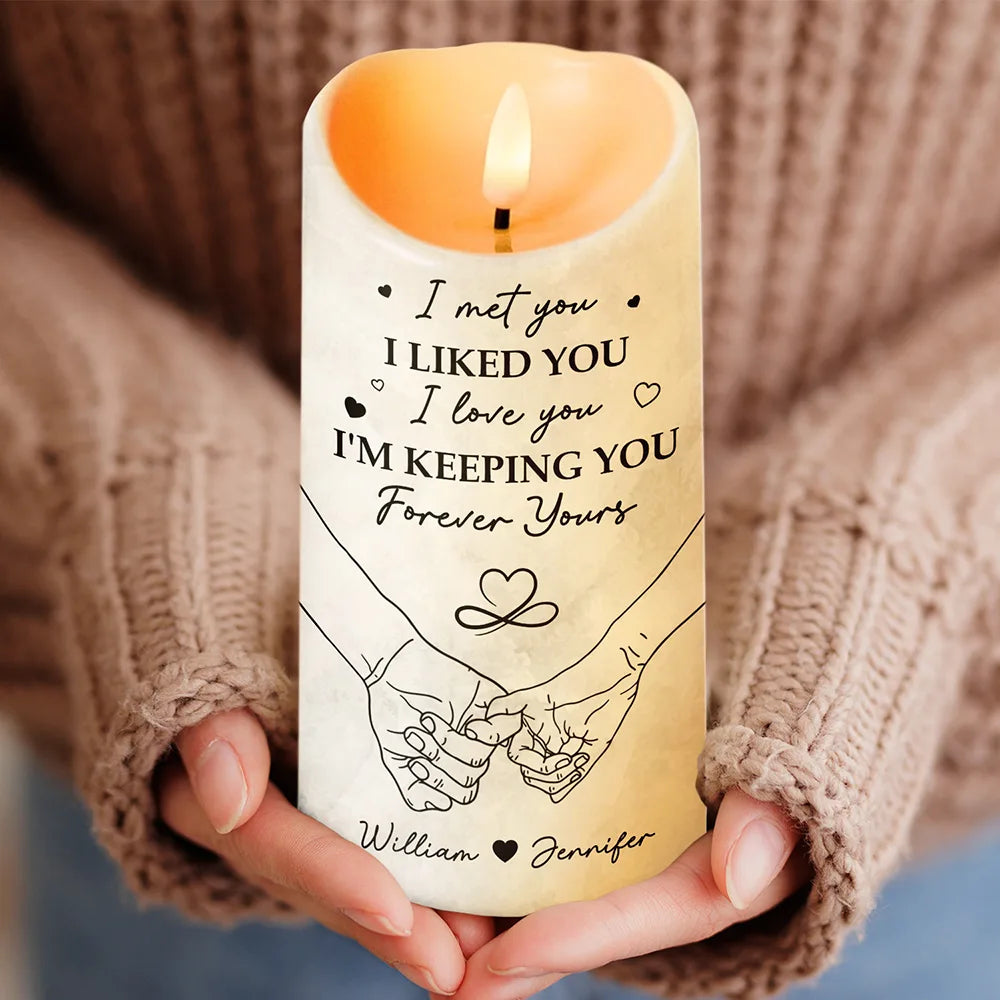 Couple I Met You I Liked You I Love You - Personalized Flameless LED Candle