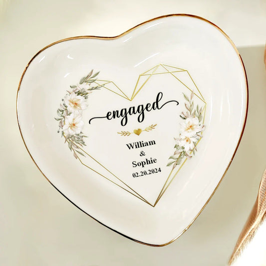 Engaged Married Couple Flower - Personalized Heart Ring Dish