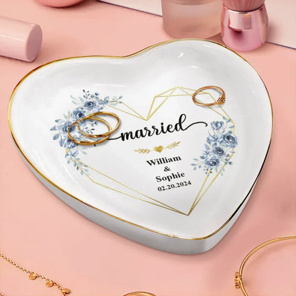 Engaged Married Couple Flower - Personalized Heart Ring Dish