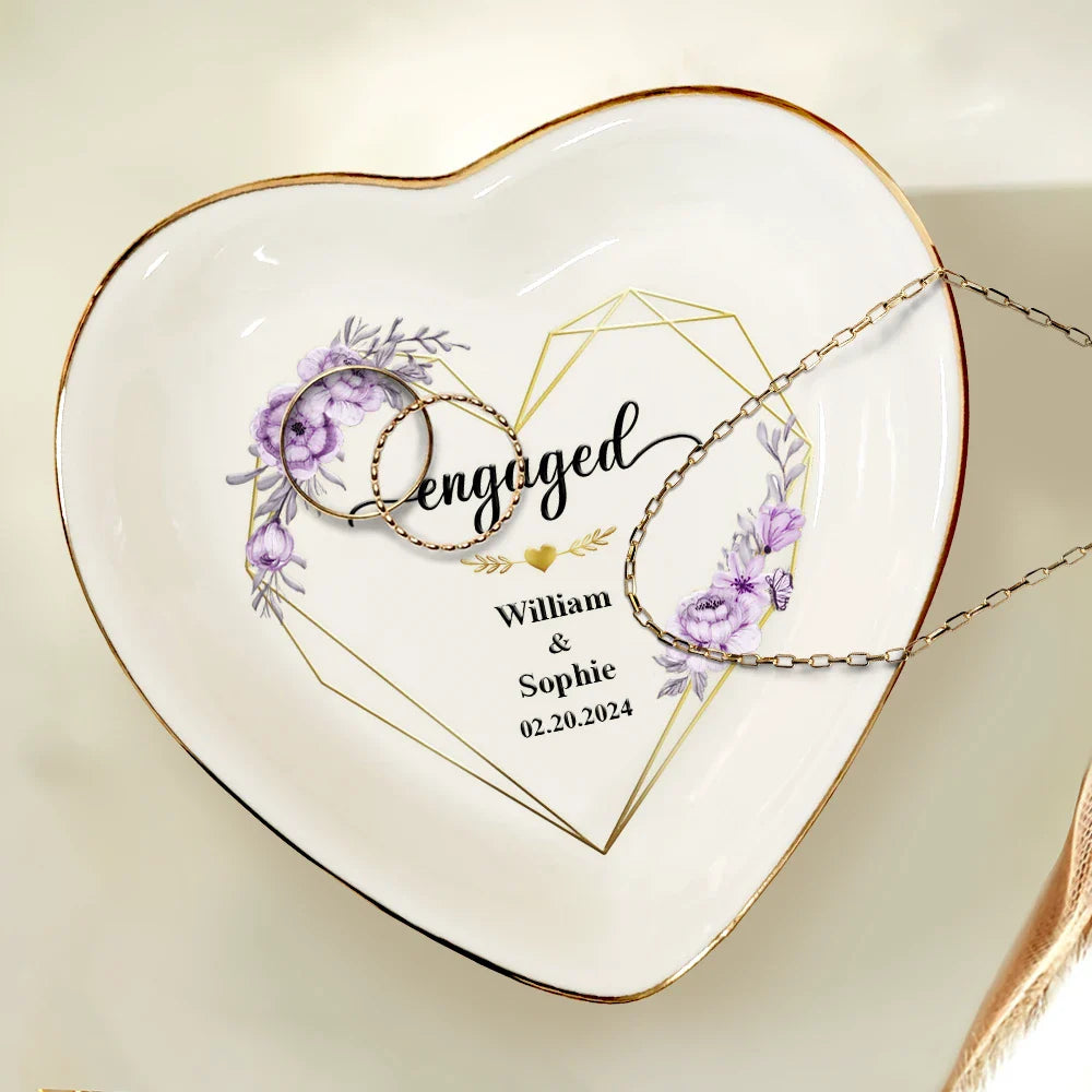Engaged Married Couple Flower - Personalized Heart Ring Dish