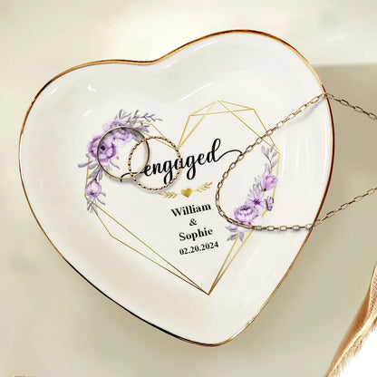 Engaged Married Couple Flower - Personalized Heart Ring Dish