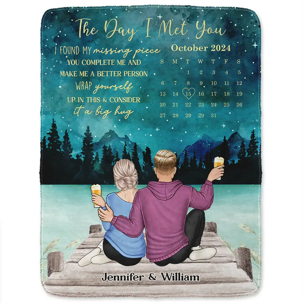 The Day I Met You Couple Calendar - Personalized Fleece Blanket, Sherpa Blanket