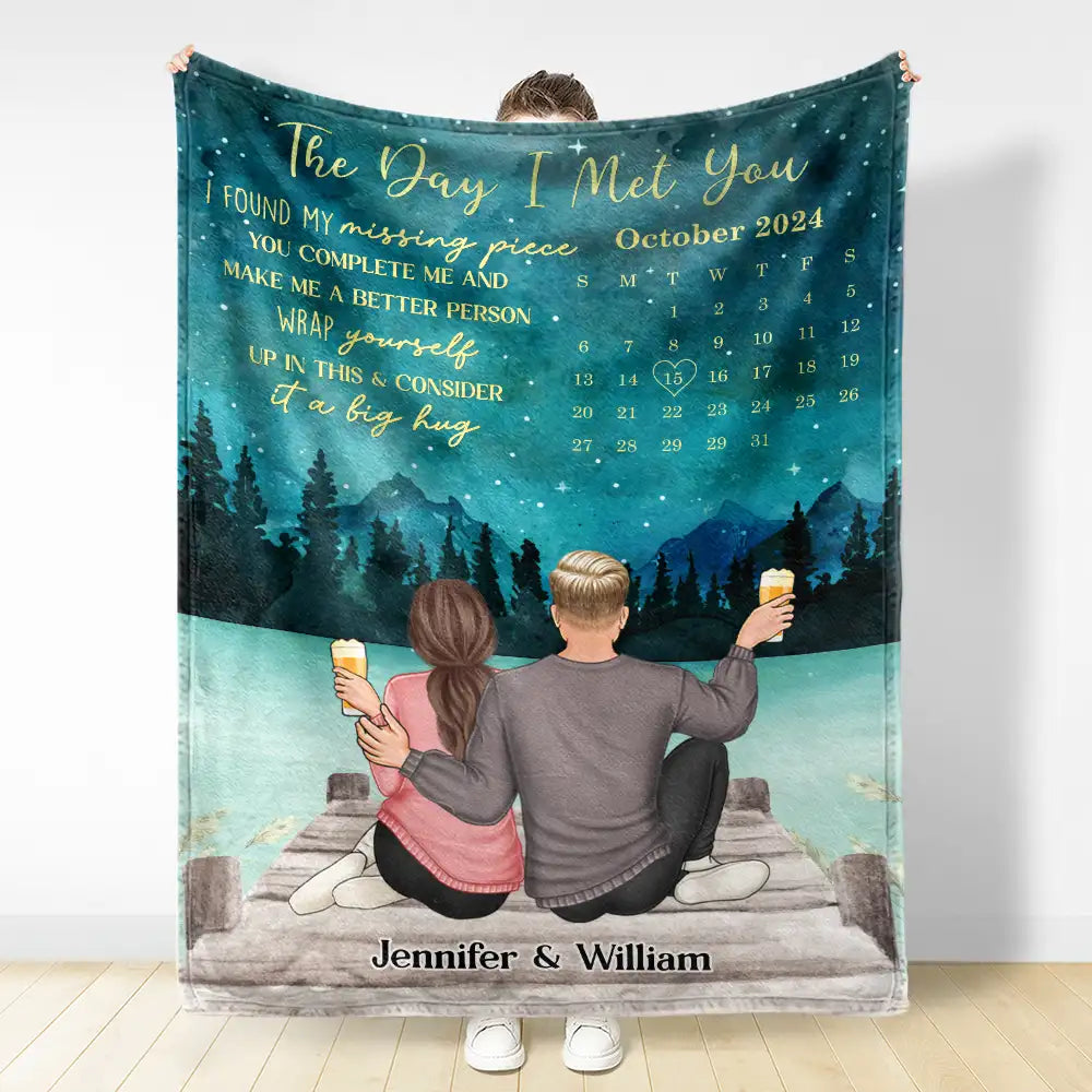 The Day I Met You Couple Calendar - Personalized Fleece Blanket, Sherpa Blanket
