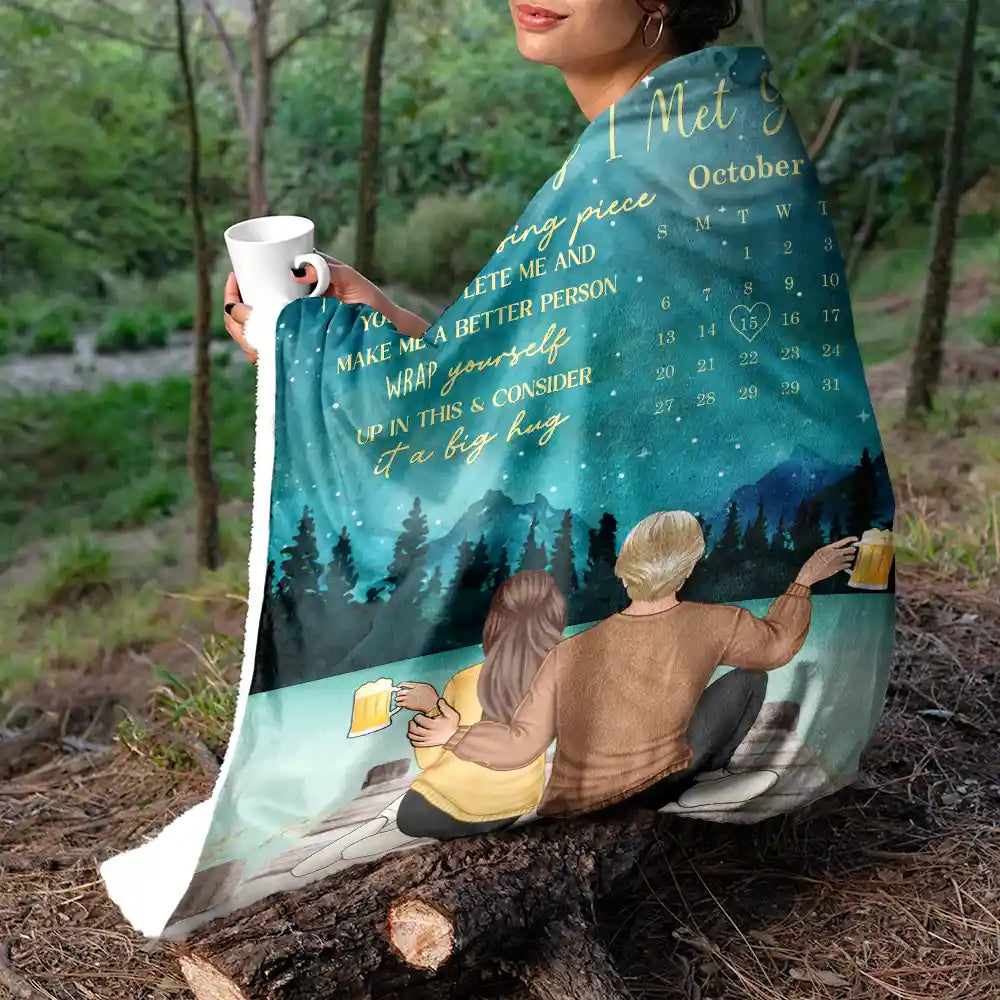 The Day I Met You Couple Calendar - Personalized Fleece Blanket, Sherpa Blanket