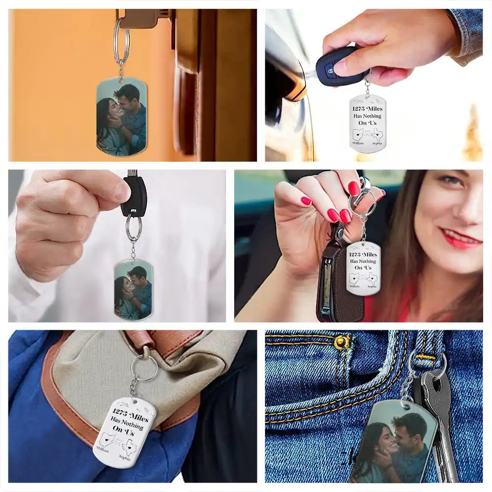 Custom Photo Miles Has Nothing On Us - Personalized Aluminum Keychain