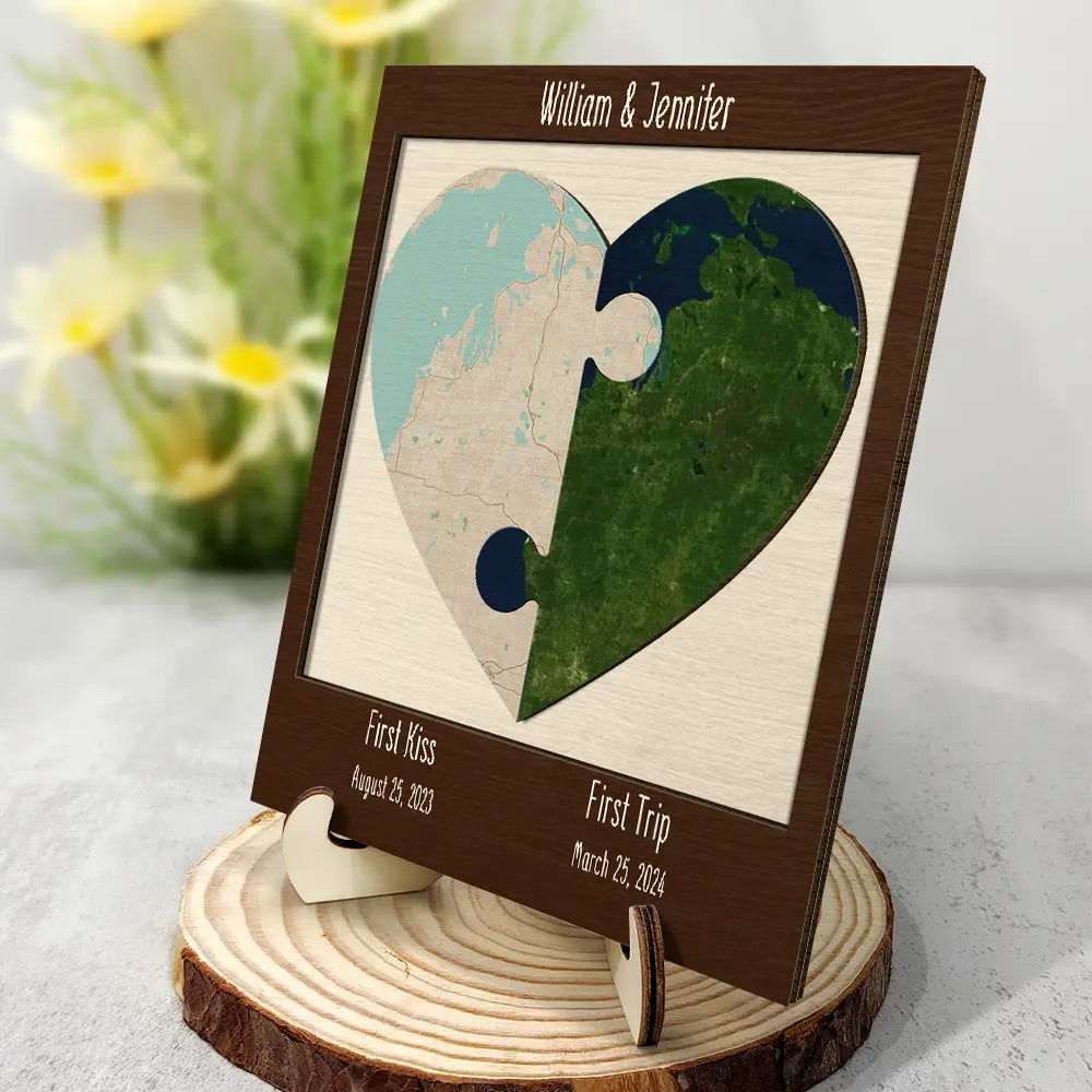 Location Map Couple Anniversaries - Personalized  Wooden Plaque With Stand