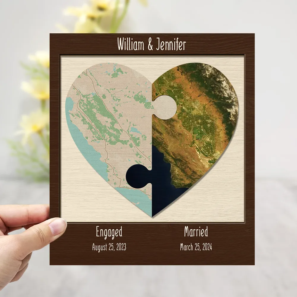 Location Map Couple Anniversaries - Personalized  Wooden Plaque With Stand