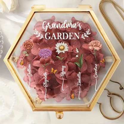 Grandma's Garden Birth Flower - Personalized Glass Jewelry Box