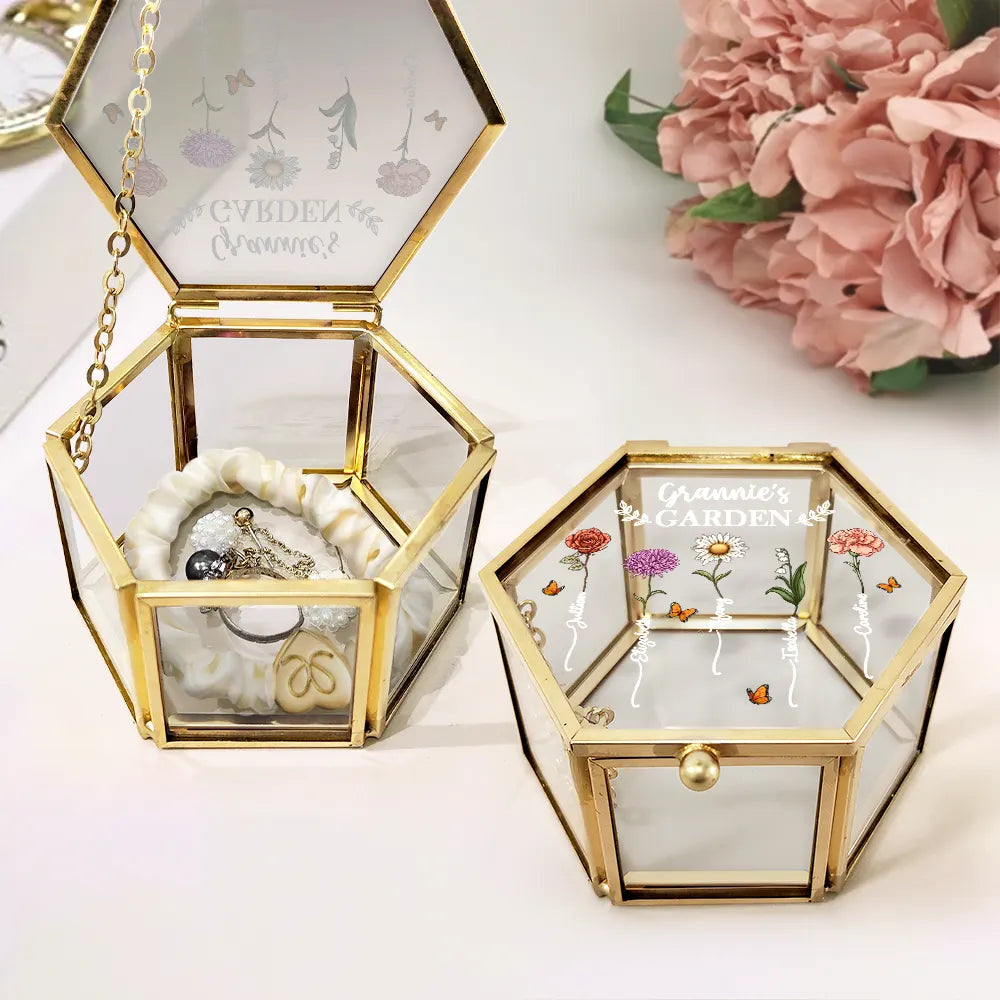 Grandma's Garden Birth Flower - Personalized Glass Jewelry Box