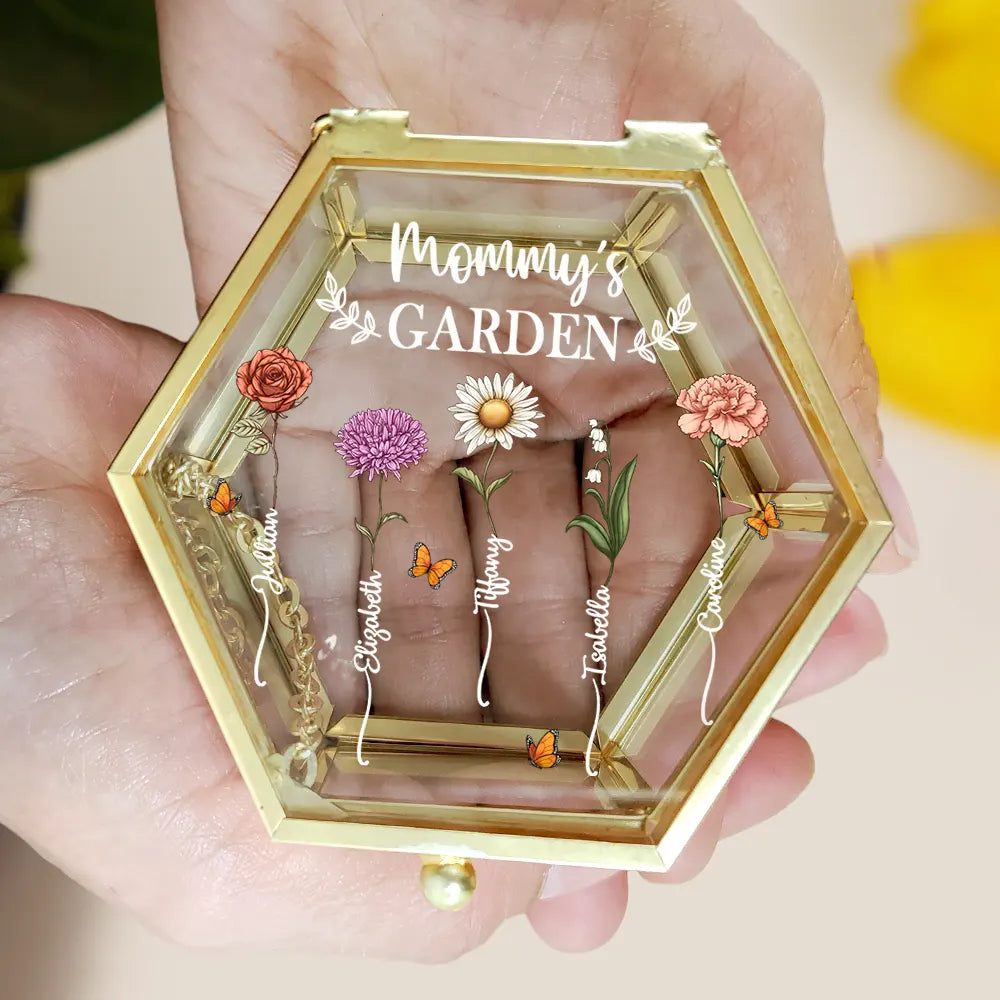 Grandma's Garden Birth Flower - Personalized Glass Jewelry Box