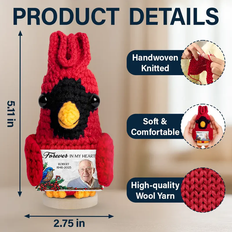 Custom Photo Memorial Although You Cannot See Me - Personalized Doll Crochet With Custom Card