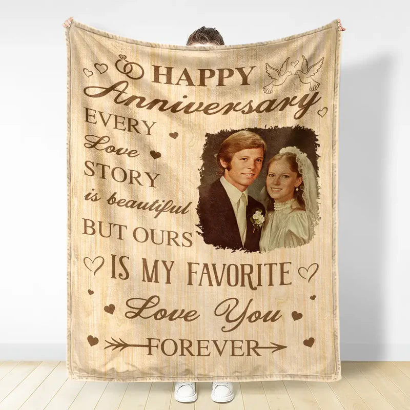 Custom Photo Wedding Anniversary Wedding Gift - Personalized Fleece Blanket