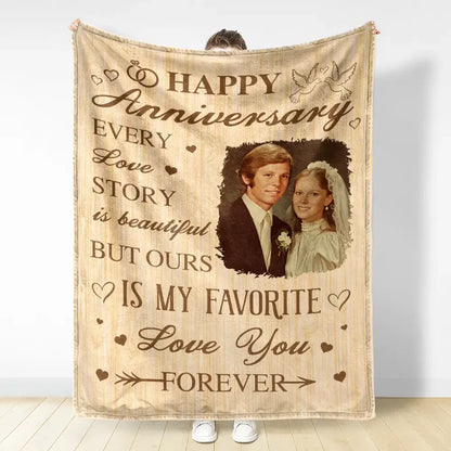 Custom Photo Wedding Anniversary Wedding Gift - Personalized Fleece Blanket