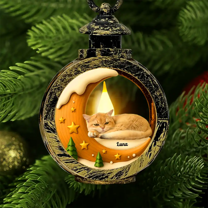 Custom Photo I Love You To The Moon Pet Memorial - Personalized Candlelight Lantern Ornament