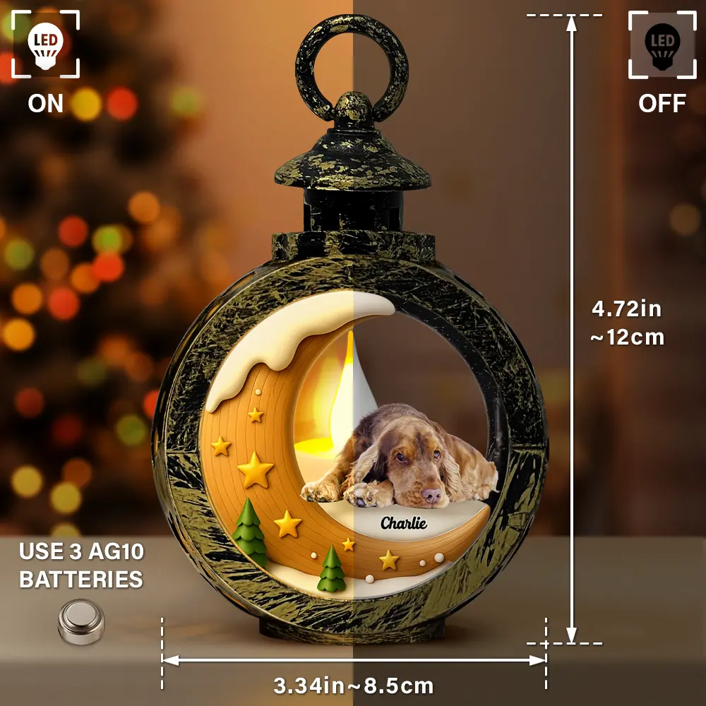 Custom Photo I Love You To The Moon Pet Memorial - Personalized Candlelight Lantern Ornament
