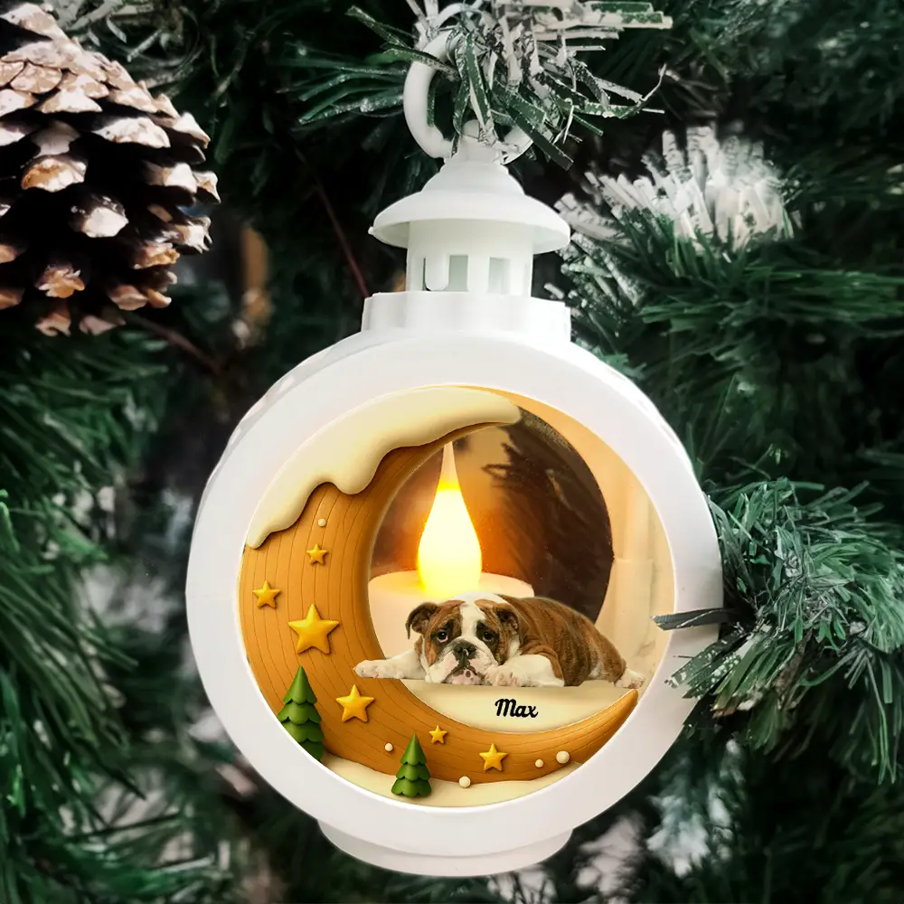 Custom Photo I Love You To The Moon Pet Memorial - Personalized Candlelight Lantern Ornament